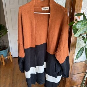 Haptics Women's Stylish Color Block Cardigan - Orange, Black, and Cream